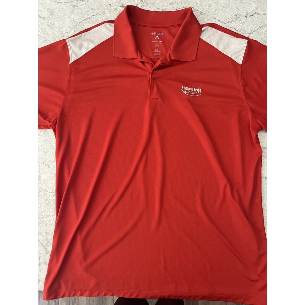 Antigua Mens XXL‎ Red Hilton Head National Golf Polo Shirt Desert Dry Xtra-Lite